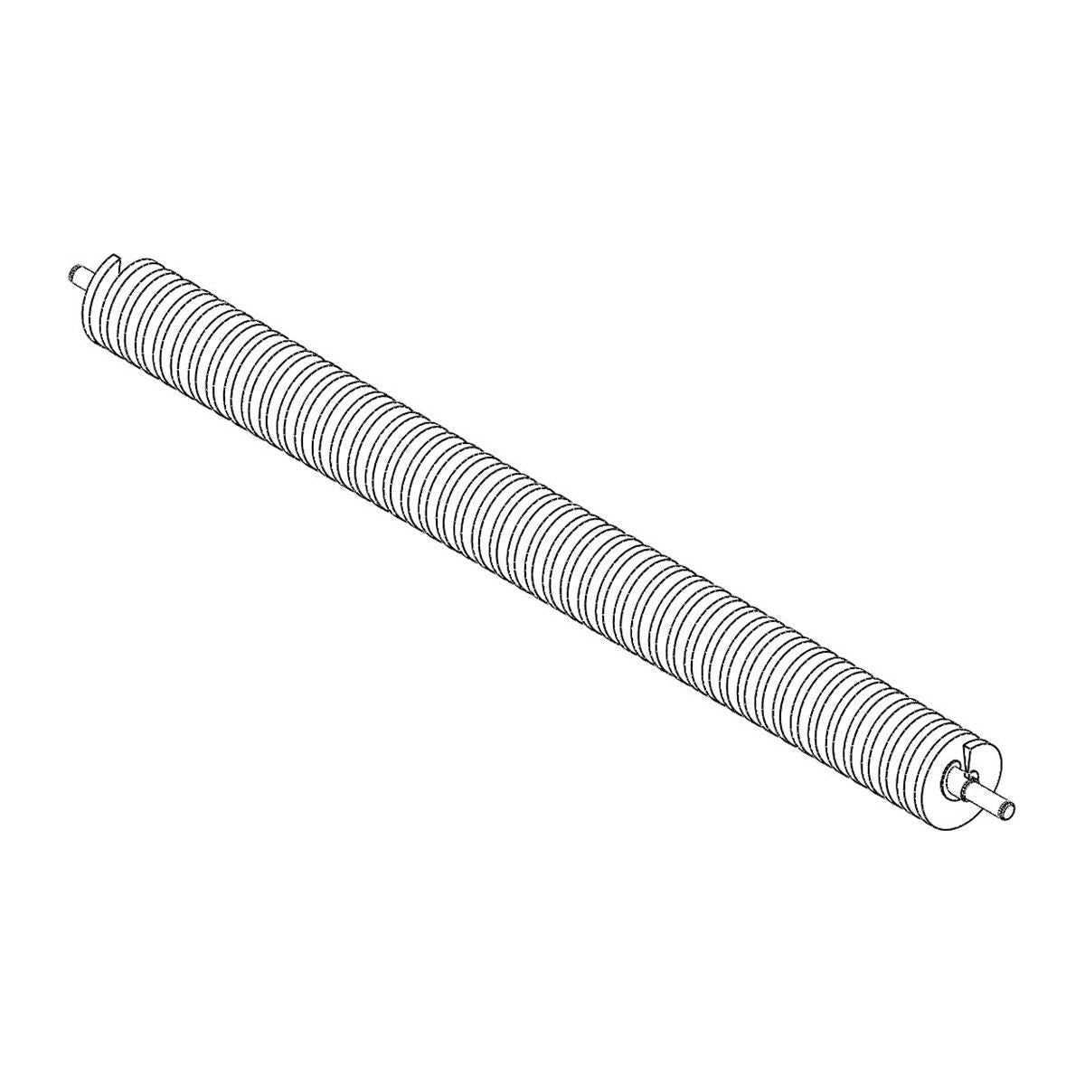 Close-up line drawing of a long, ribbed cylinder with a small rod sticking out one end.