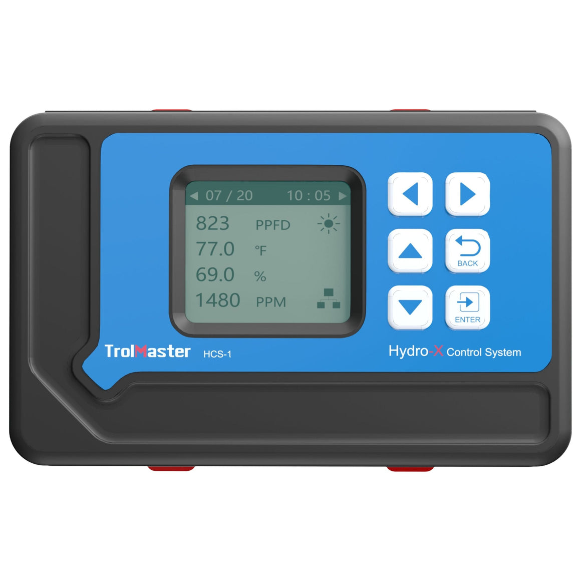 TrolMaster Hydro-X HCS-1 environmental control system with digital display and buttons.