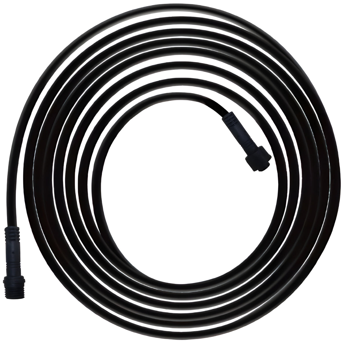 Black coiled extension cable with two black connectors.
