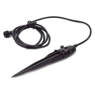 Black stake with a coiled cable and connector on a white background.