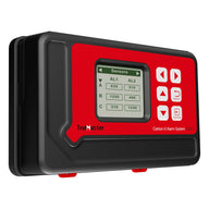Carbon-X Alarm System CDA-1 with a red and black casing, showing sensor readings on a digital display.