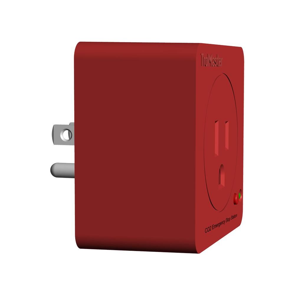 Red TrolMaster CO2 Emergency Stop Station with a three-prong plug and a single outlet.