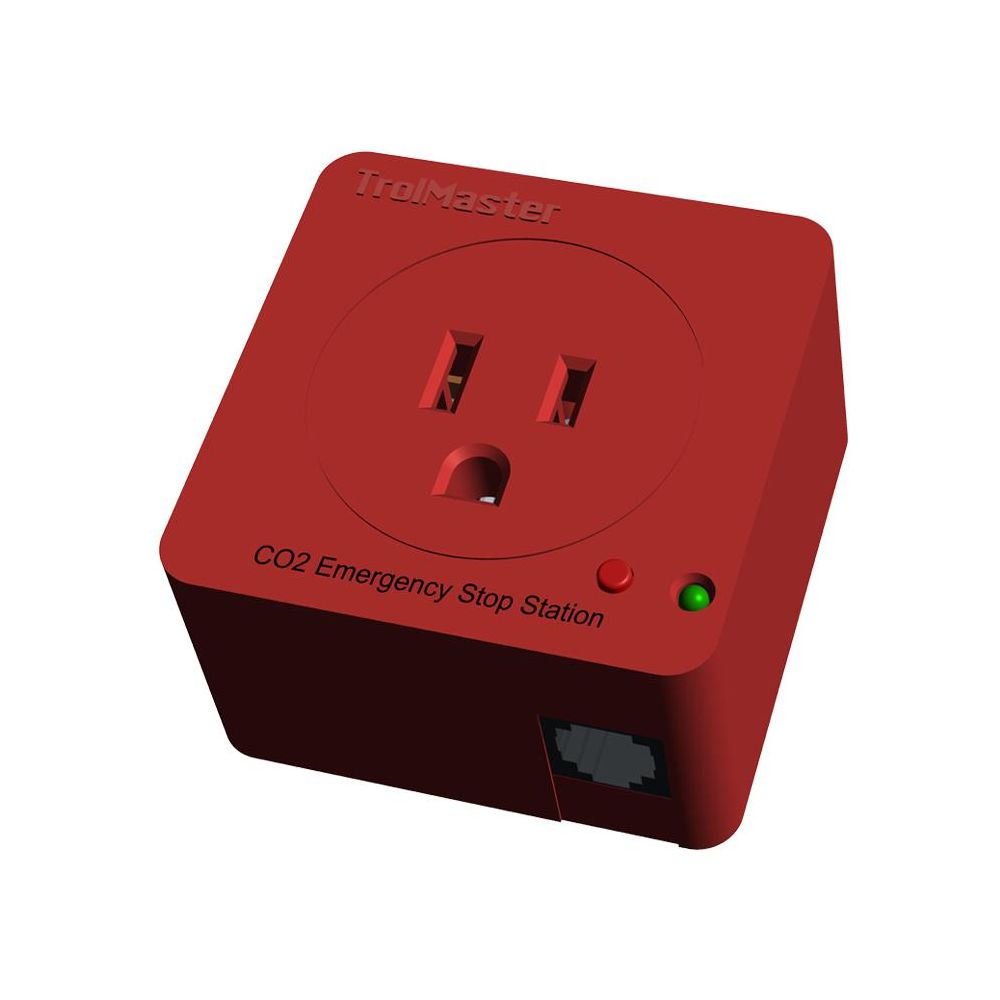 Red TrolMaster CO2 Emergency Stop Station with outlet, indicator lights, and ethernet port.