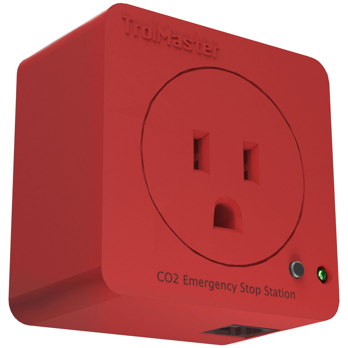 Red CO2 Emergency Stop Station with "TrolMaster" logo and a power outlet.