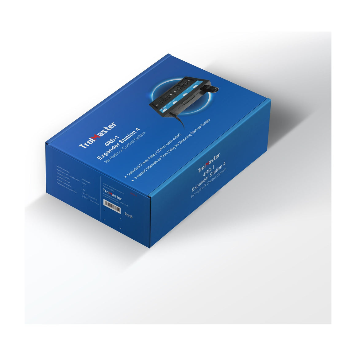 Product box for TrolMaster Hydro-X Expander Station 4, 4RS-1 with multiple outlets and control buttons.