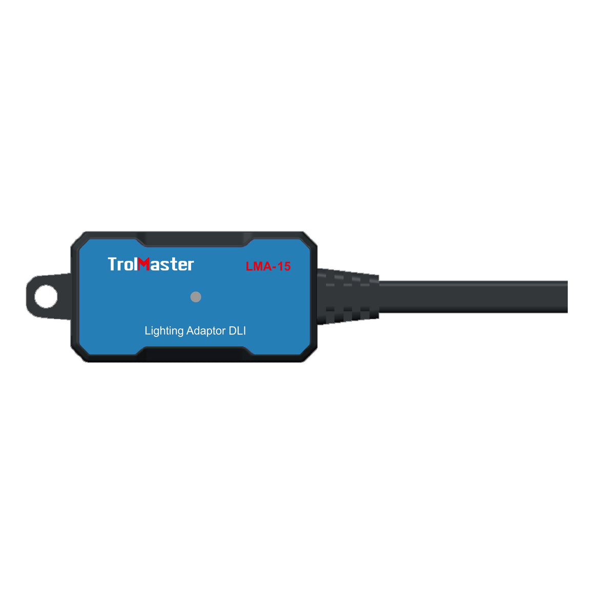 Blue lighting adapter with "TrolMaster" and "LMA-15" labels, connected to a black cable.