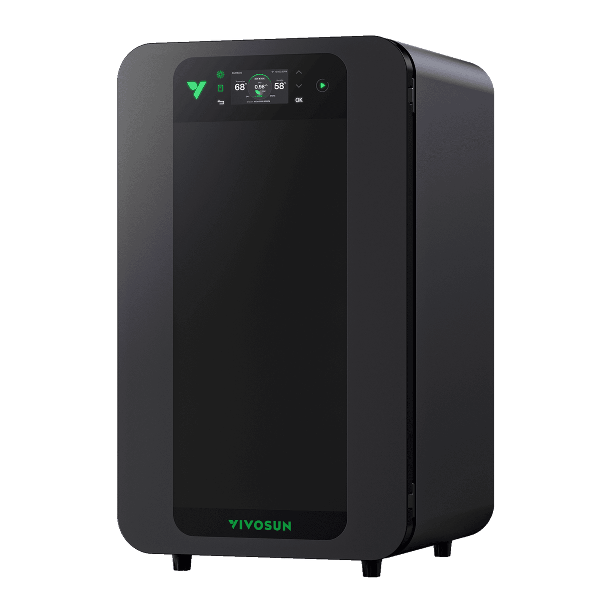 Vivosun VCure smart curing box with a digital display showing temperature and humidity, set against a white background.