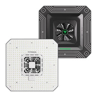 VIVOSUN AeroLight A150SE Full Spectrum LED Grow Lights. Black top with green fan, white bottom with LEDs.