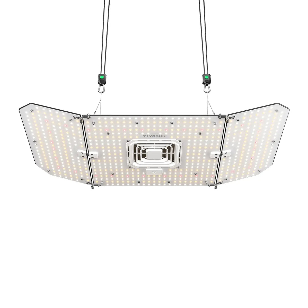 Vivosun Aerolight Wing AW200SE LED grow light, full-spectrum, multi-panel with white and red LEDs, suspended.