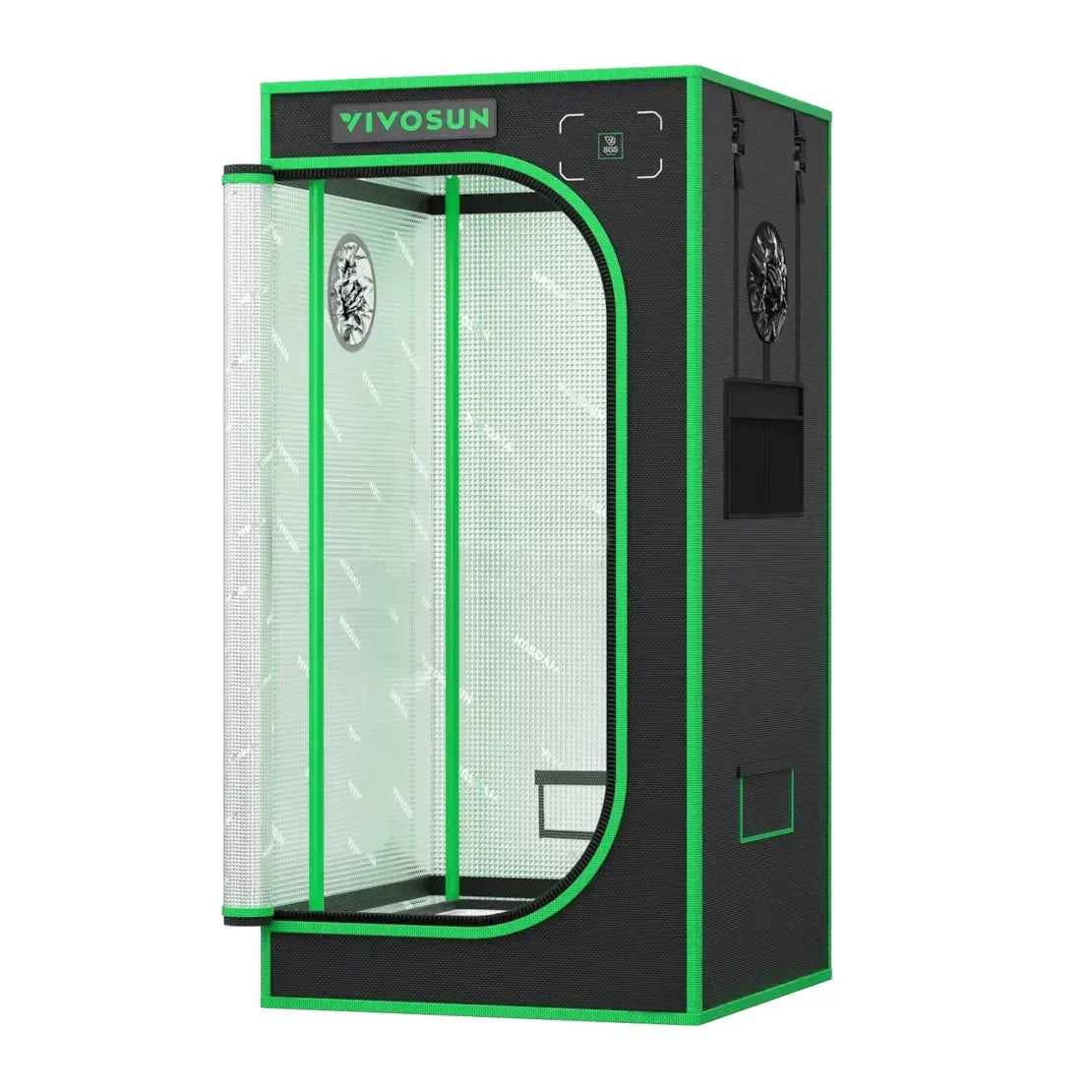 VIVOSUN Pro grow tent 2x2x4, black with green trim, open door revealing reflective interior and side vents.