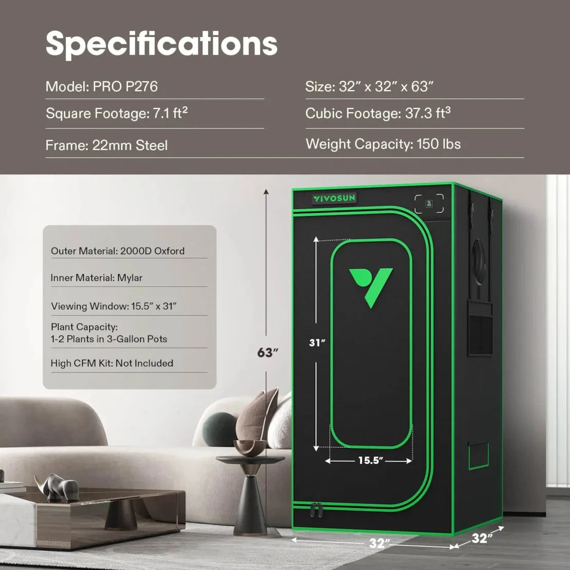 grow tent size for 2 plants Vivosun Grow Tent Pro P276 | 2000D Fabric