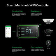 VIVOSUN Smart WiFi Controller for grow tents managing light, fan, clip fan, and environment via mobile app.