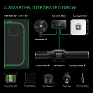 VIVOSUN smart grow tent kit pro components: tent, controller, light, fan, filter, fabric pots, and gardening tools.