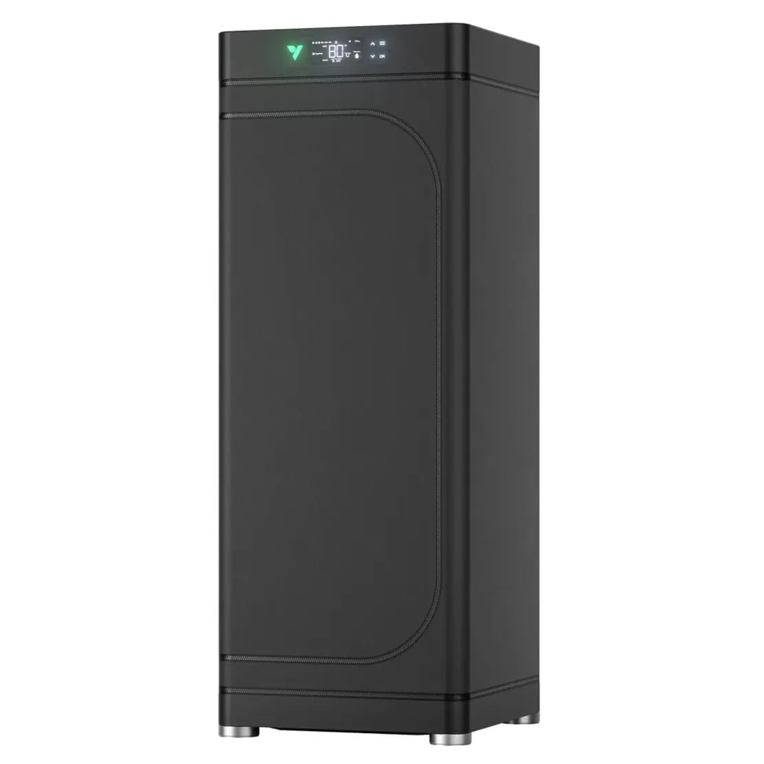 Black Vivosun VGrow Smart Grow Box, tall, rectangular, digital display showing green logo and '80', silver feet.