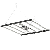 Vivosun VSFL6450 full spectrum LED grow light, black frame with 6 silver bars, suspended for indoor plants.