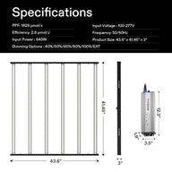 VIVOSUN VSFL6450 full spectrum LED grow light with specifications: PPF 1828, 645W, and dimensions.