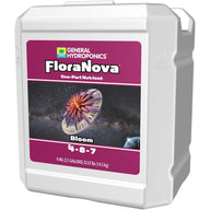 General Hydroponics FloraNova Bloom 4-8-7 nutrient solution jug.