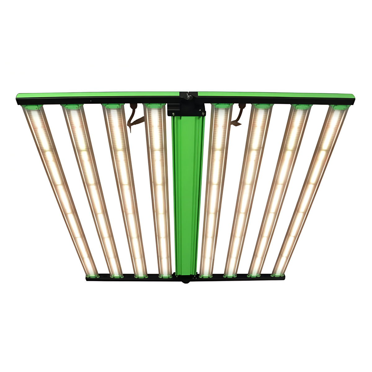 LED grow light with multiple white bars and a green central frame.