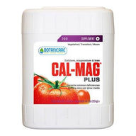 White jug of Botanicare Cal-Mag Plus plant supplement with tomatoes and text.