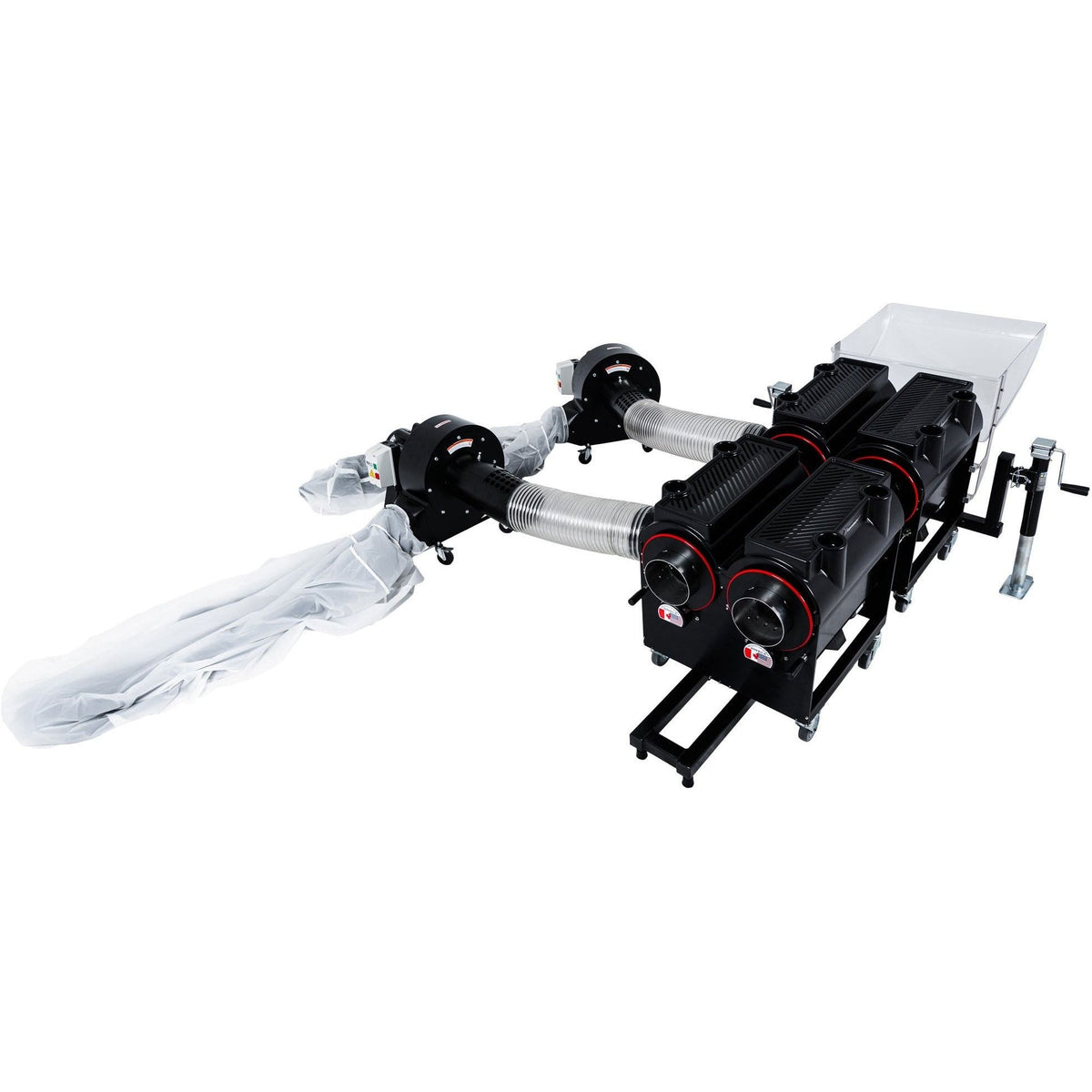CenturionPro Gladiator tandem wet/dry bud trimming system with clear hopper, black trim barrels, and flexible hoses.