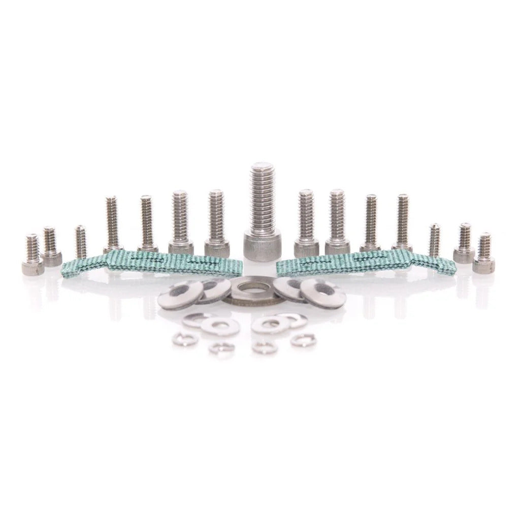 CenturionPro parts assembly kit with various sized bolts, washers, and green fabric strips.