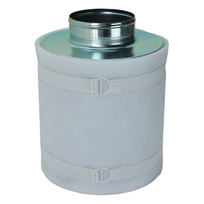 Activated carbon air filter with metal top and two elastic bands.