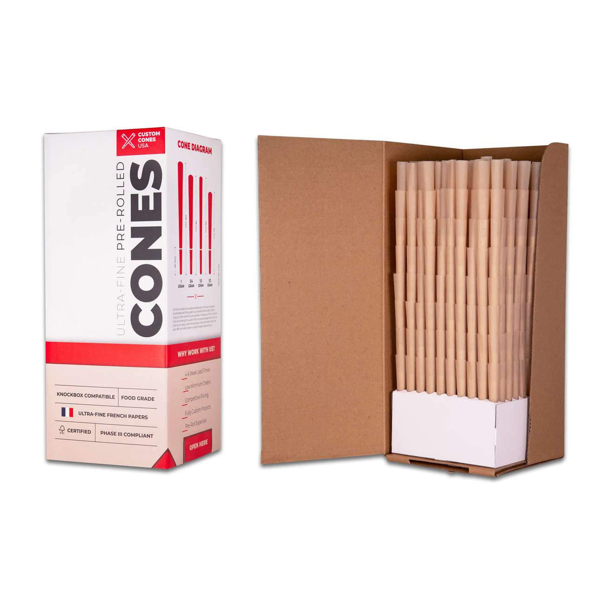 Custom Cones 109mm Pre-Rolled Cones - Unrefined Brown [800 Cones per Box]