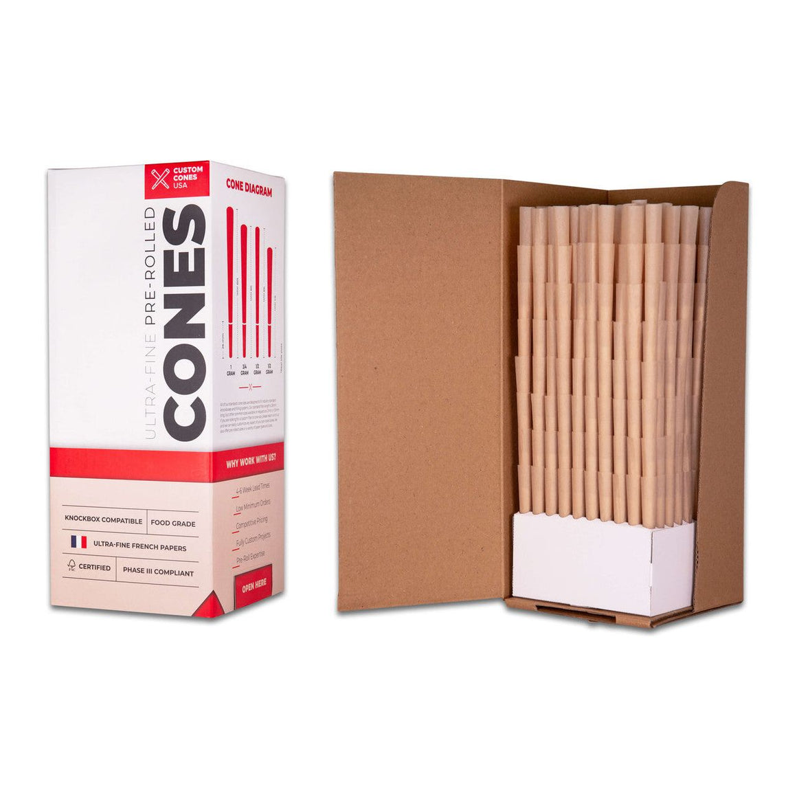 Custom Cones Custom Cones 109mm Pre-Rolled Cones - Unrefined Brown [800 Cones per Box]