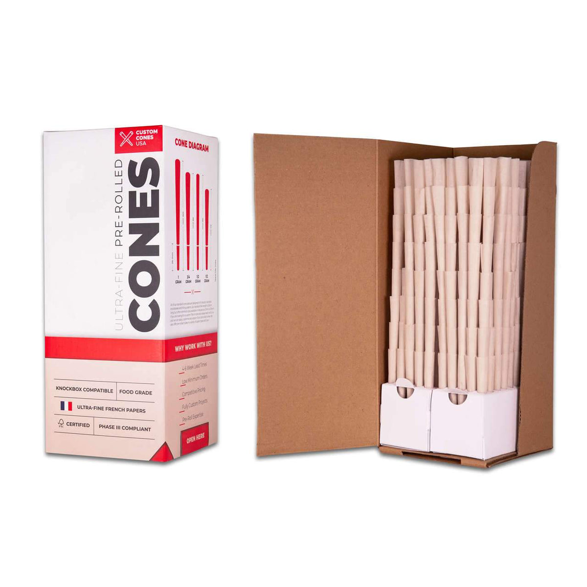 Custom Cones 98mm Pre-Rolled Cones - 100% Organic Hemp Paper [800 Cones per Box]