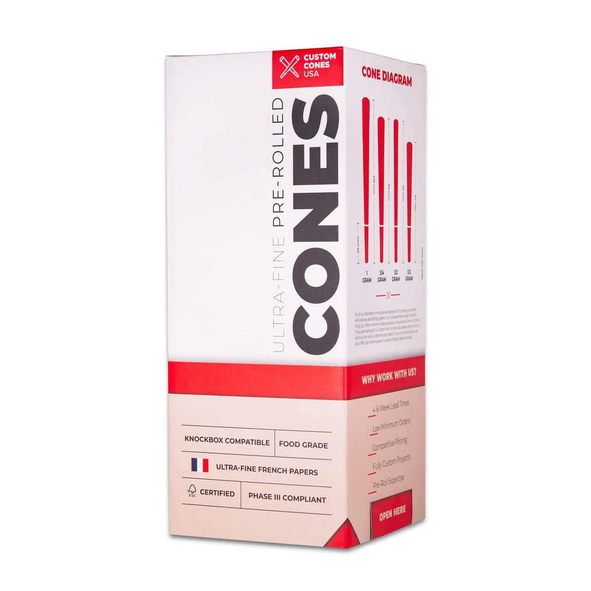 Custom Cones 98mm Pre-Rolled Cones - Refined White [800 Cones per Box]