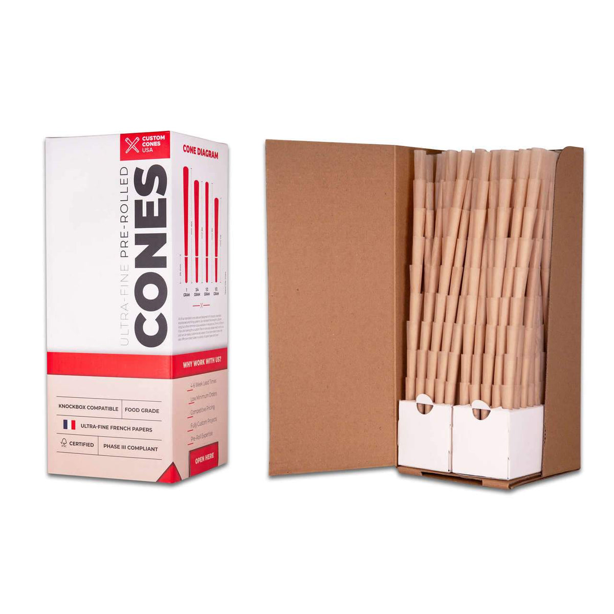 Custom Cones 98mm Pre-Rolled Cones - Unrefined Brown [800 Cones per Box]
