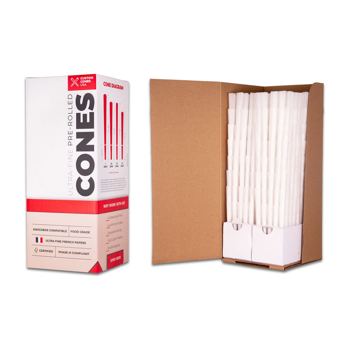 Custom Cones Custom Cones 98mm Reefer Pre-Rolled Cones - Refined White [800 Cones per Box]