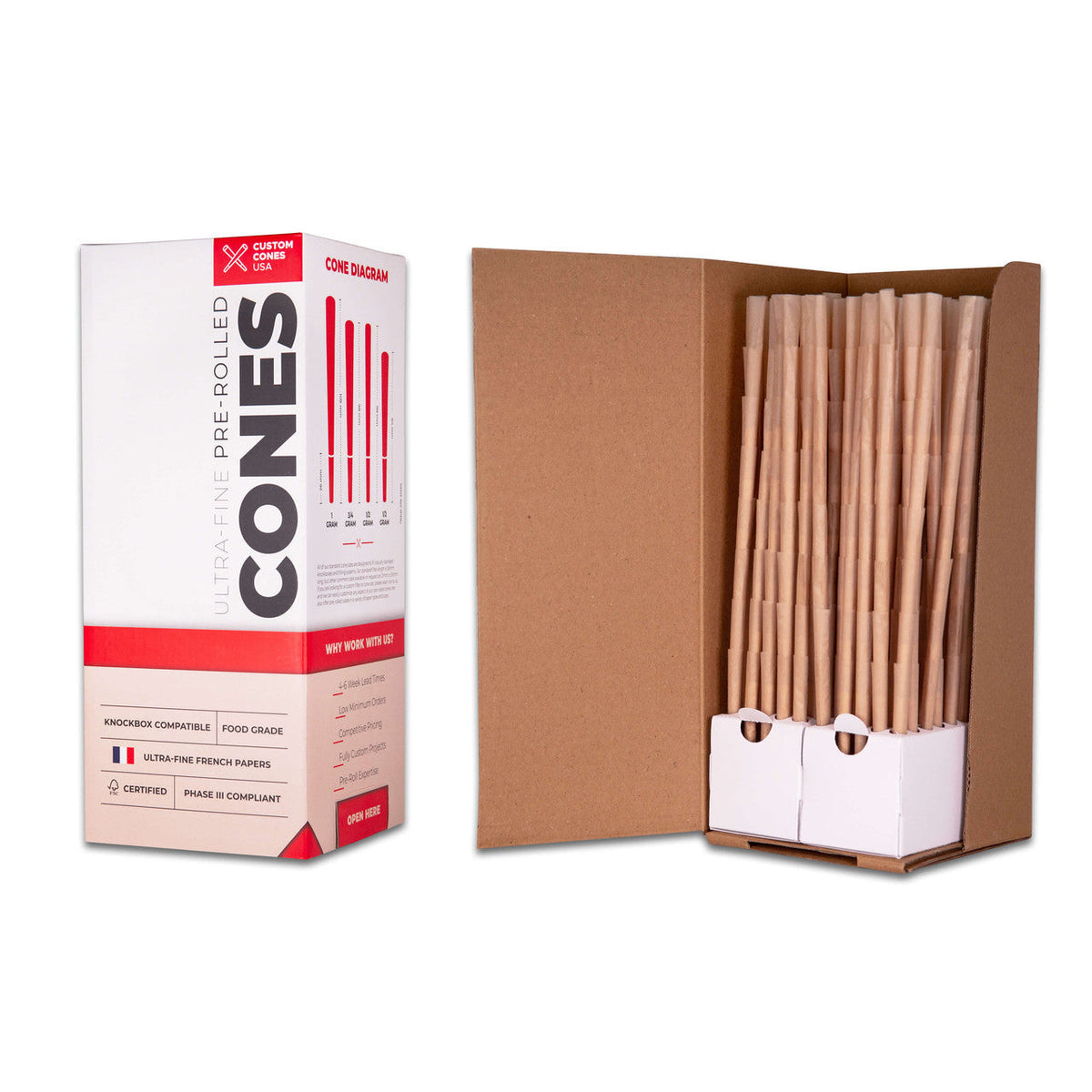 Custom Cones Custom Cones 98mm Reefer Pre-Rolled Cones - Unrefined Brown [800 Cones per Box]
