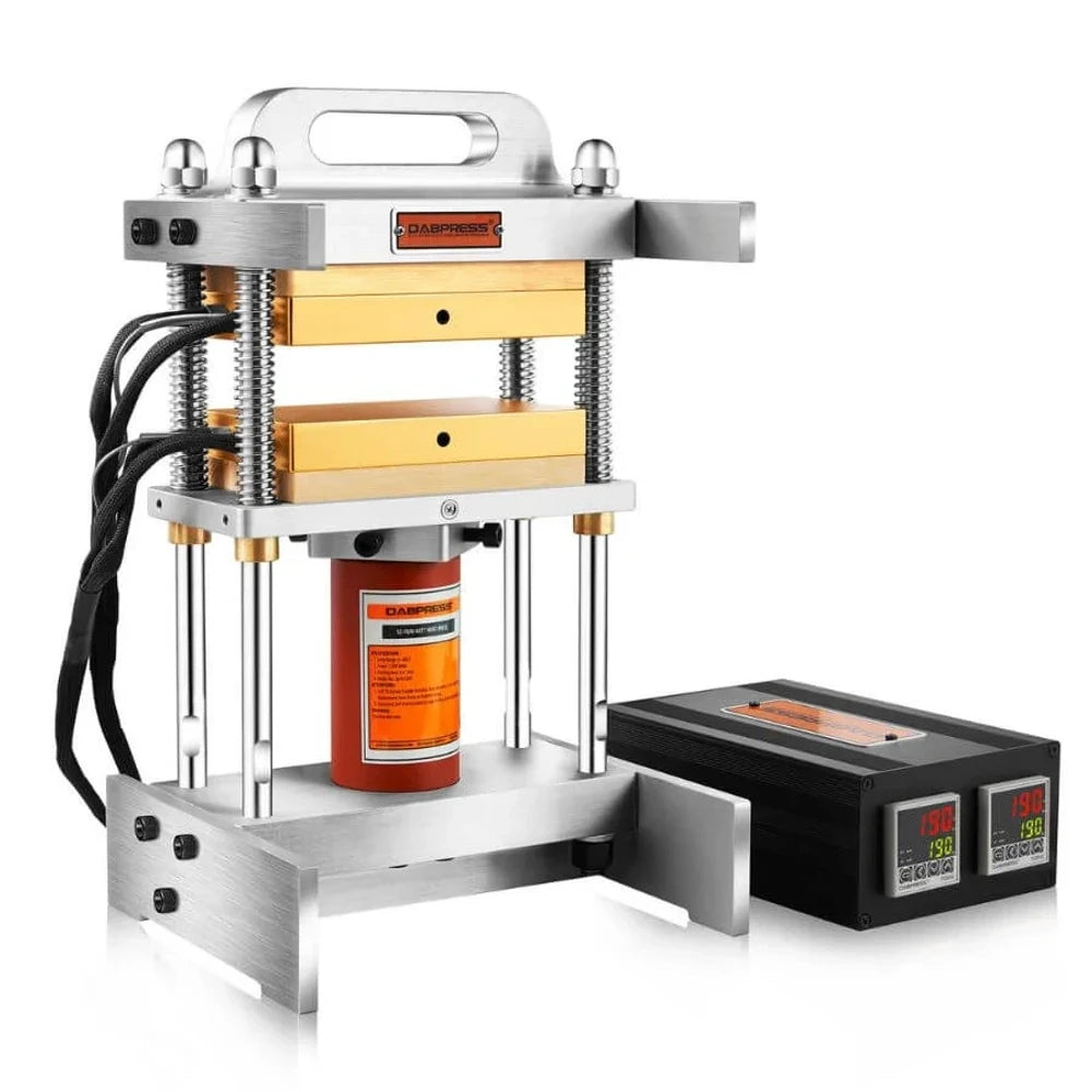 Dabpress 12-ton commercial rosin press with dual temperature controllers.
