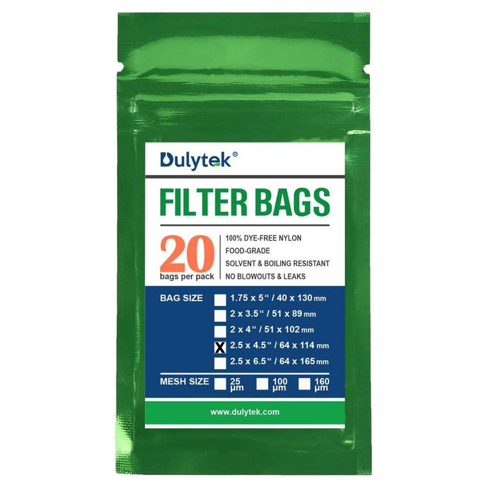 Dulytek filter bags: 20 count, 160 micron, 2.5" x 4.5" nylon.