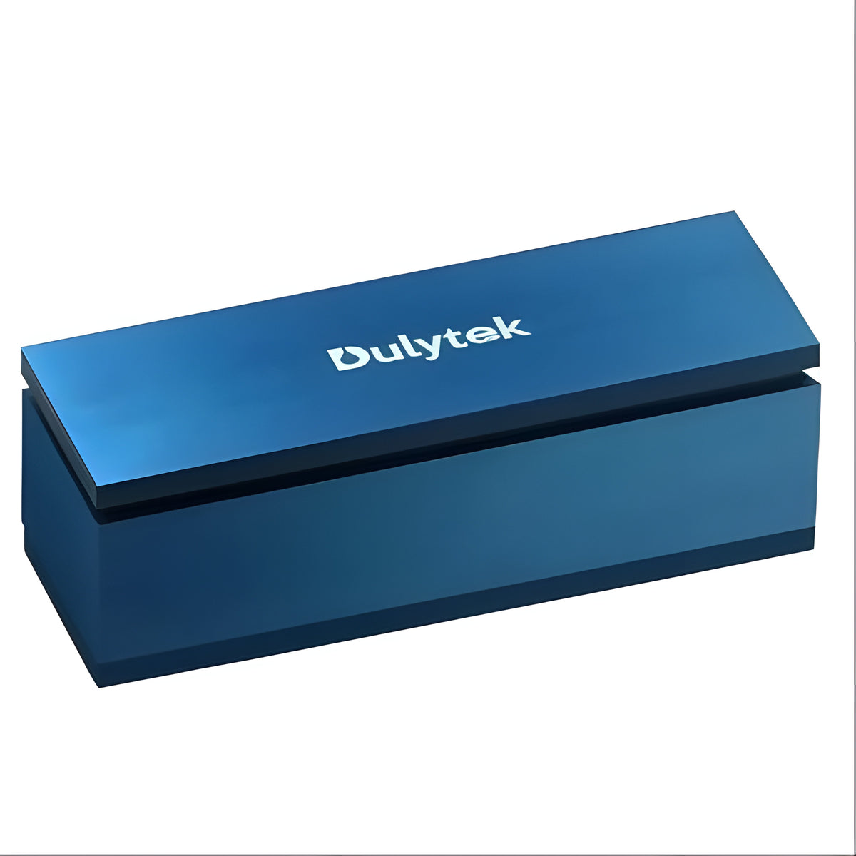 A blue Dulytek rosin press mold sits on a white background.