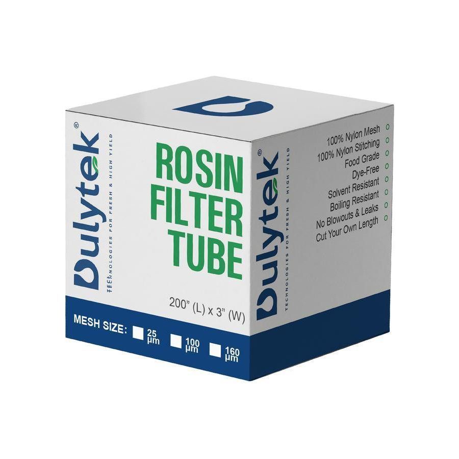 Dulytek Rosin Filter Tube box: 200" L x 3" W, 100% Nylon Mesh, Dye-Free, Solvent Resistant.