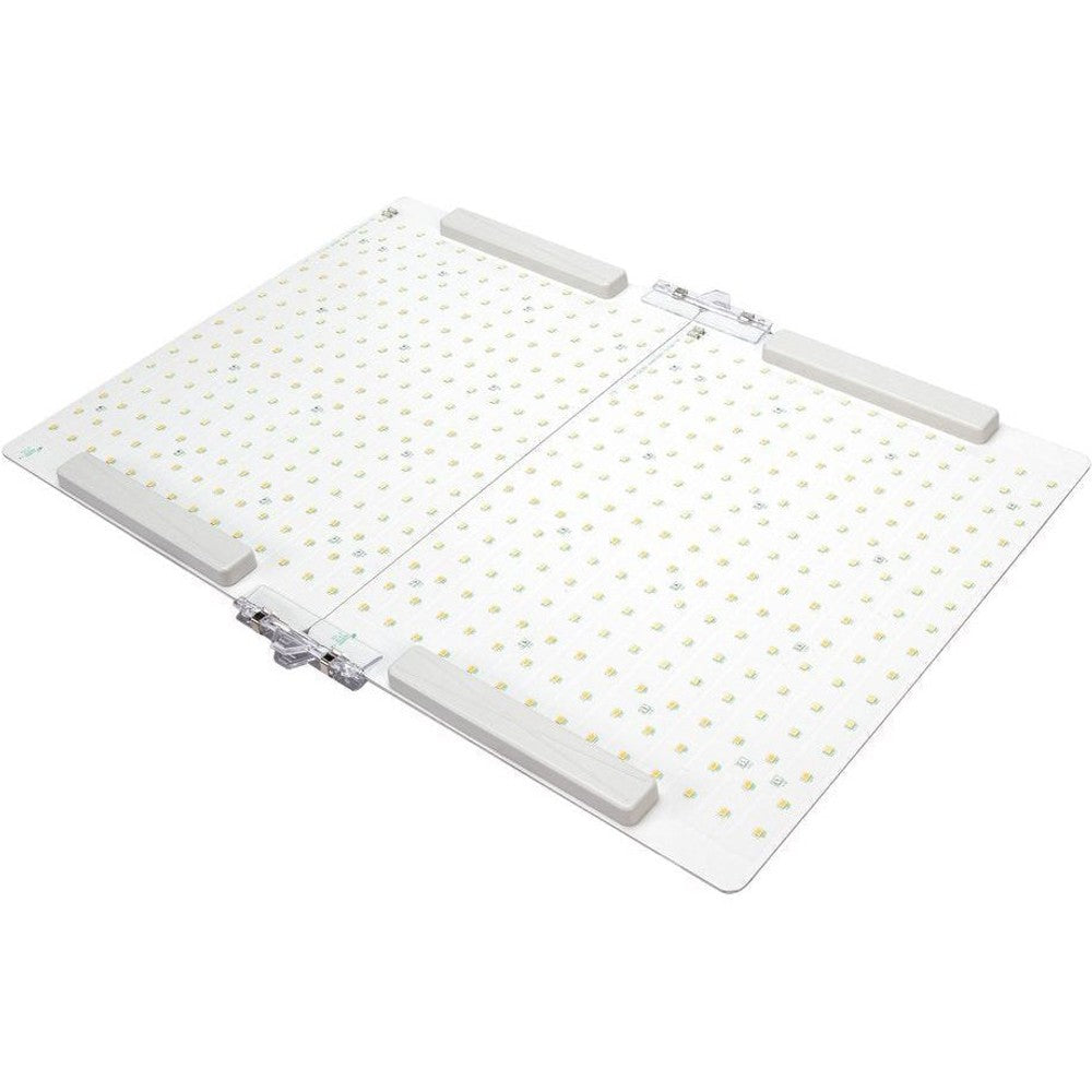 Electrivo 425W full-spectrum LED grow light panel with multiple LEDs, gray corner supports, and clear connectors.