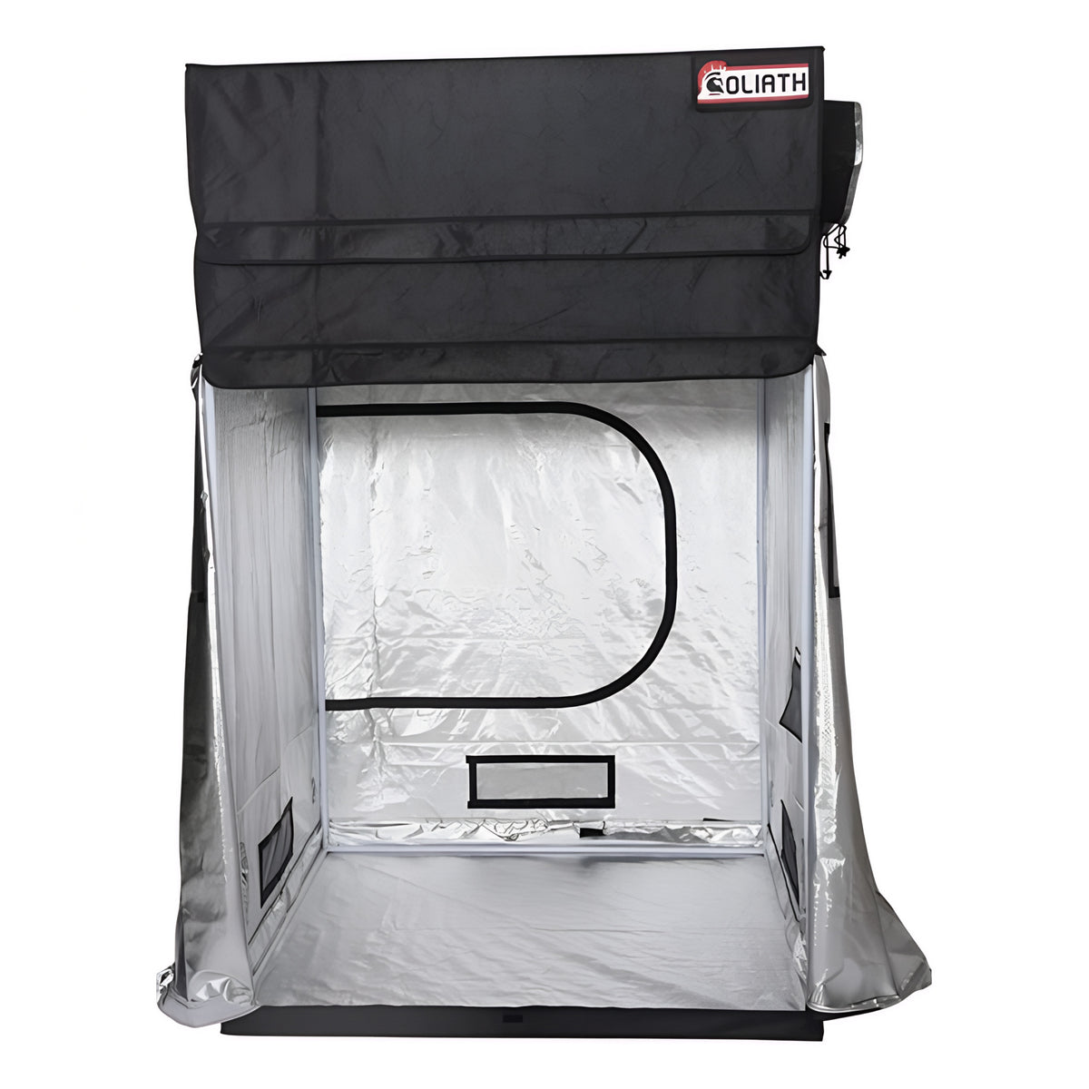 Goliath grow tent interior with reflective silver lining and black exterior.