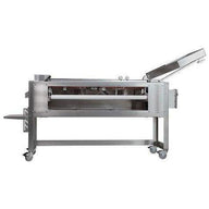 Stainless steel bud sorting machine with a conveyor belt and open lid.
