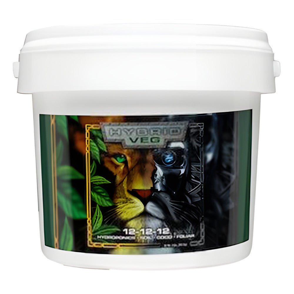 White bucket with "Hybrid Veg" label featuring a lion and robot face.