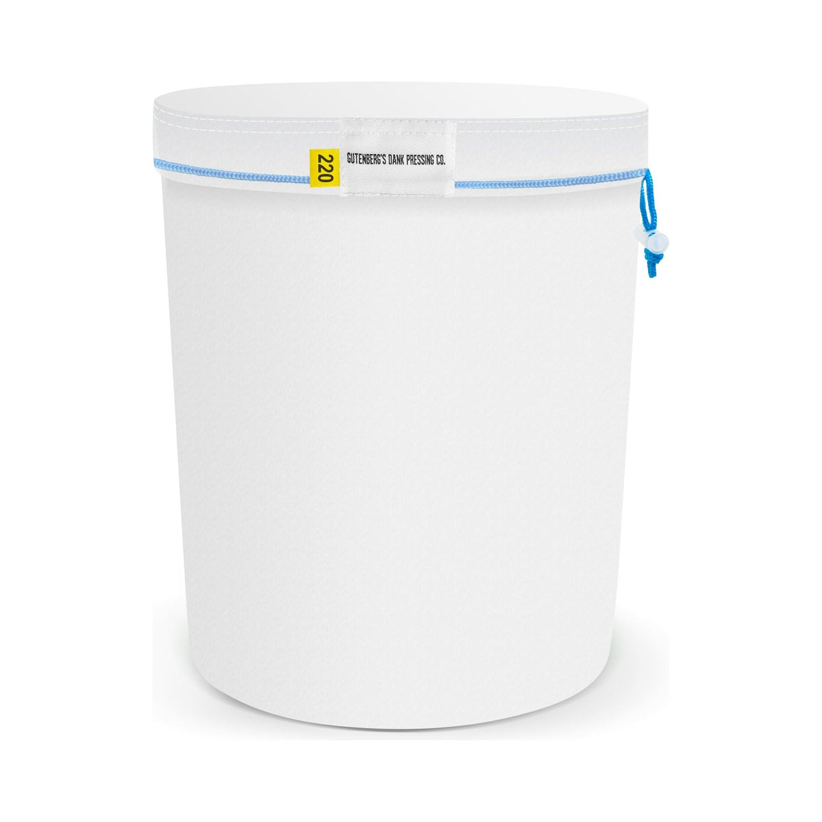 White 5-gallon mesh bubble bag with "220" and "GUTENBERG'S DANK PRESSING CO." label.