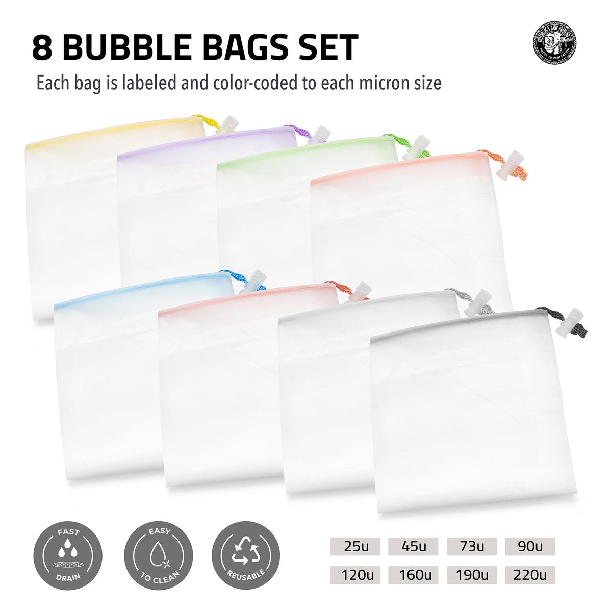 STFALI Bubble Hash Bags – 5-delige Set Van 5 Gallon – Met Zeefzakjes 25-220 Micron – Voor Extractie En Opslag Van Kruiden
