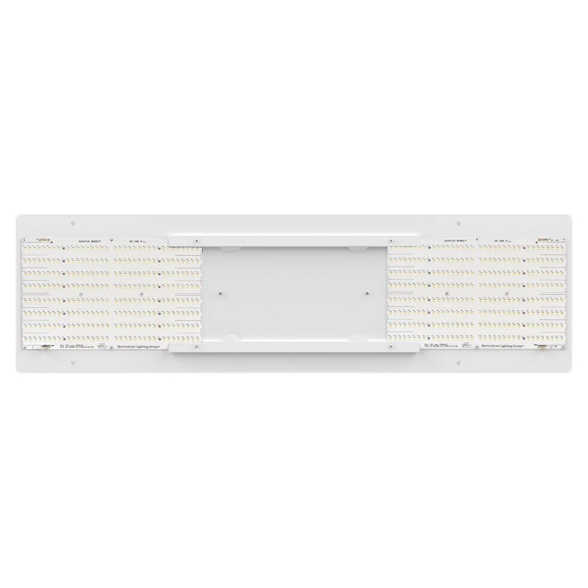 White LED grow light panel with multiple rows of yellow LEDs on two boards.