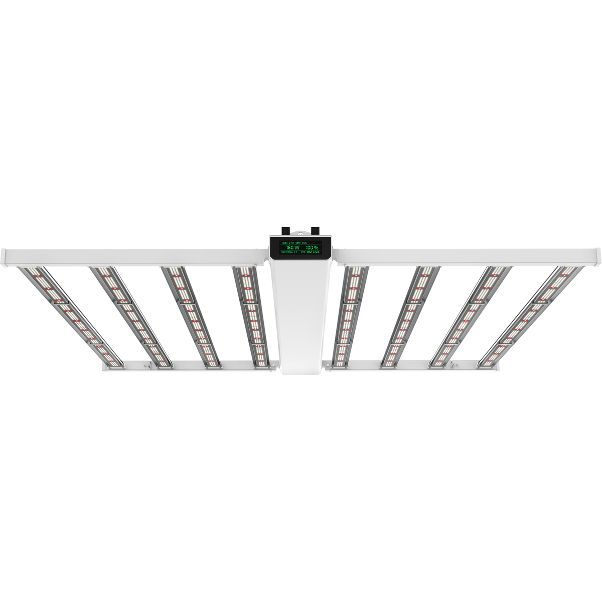 White full-spectrum LED grow light with digital display showing 760W and 100% power.