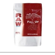 A bag of RAW Full Up NPK nutrients for plants, 8 oz size.