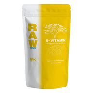 Yellow and white pouch of RAW B-VITAMIN + magnesium sulfate, with tree and root graphic.