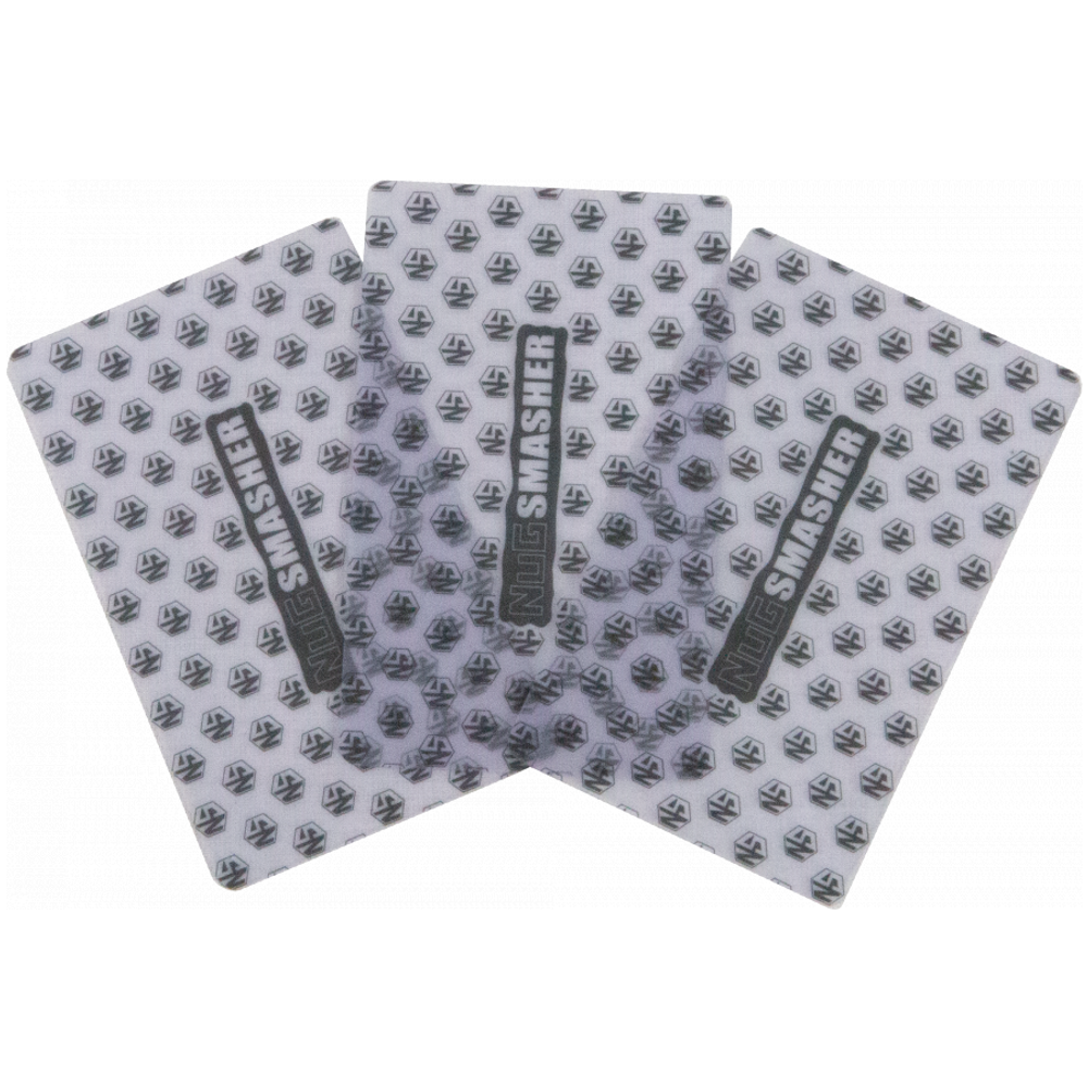 Set of 3 NugSmasher sifter cards with repeating hexagonal NS logo pattern.