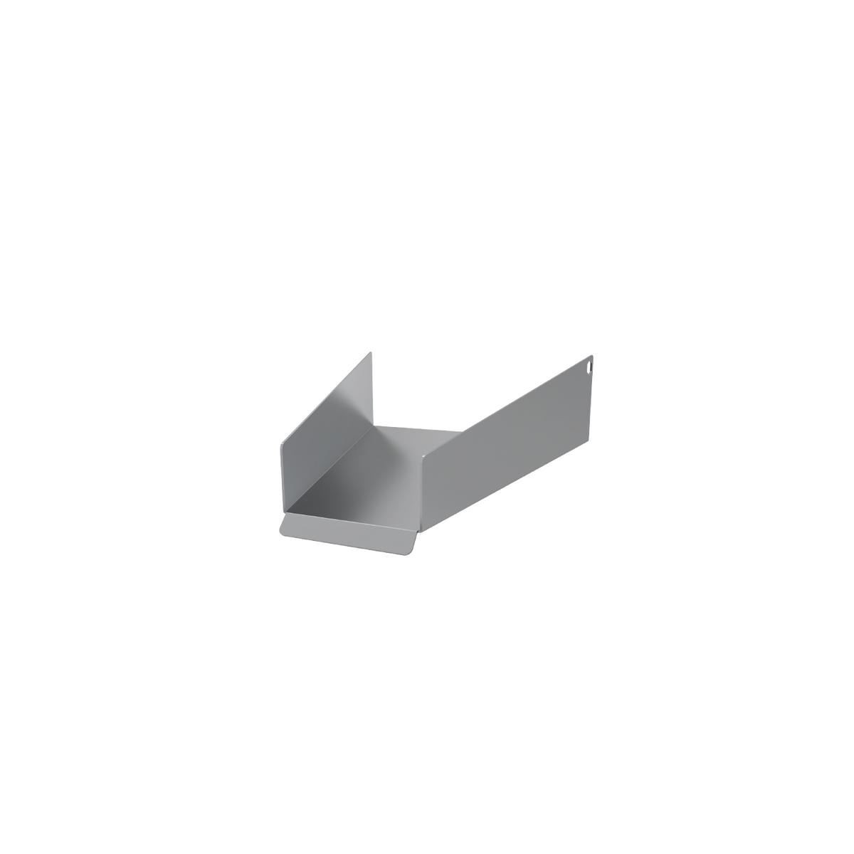 Gray metal funnel with a U-shaped base and extended sides, isolated on a white background.
