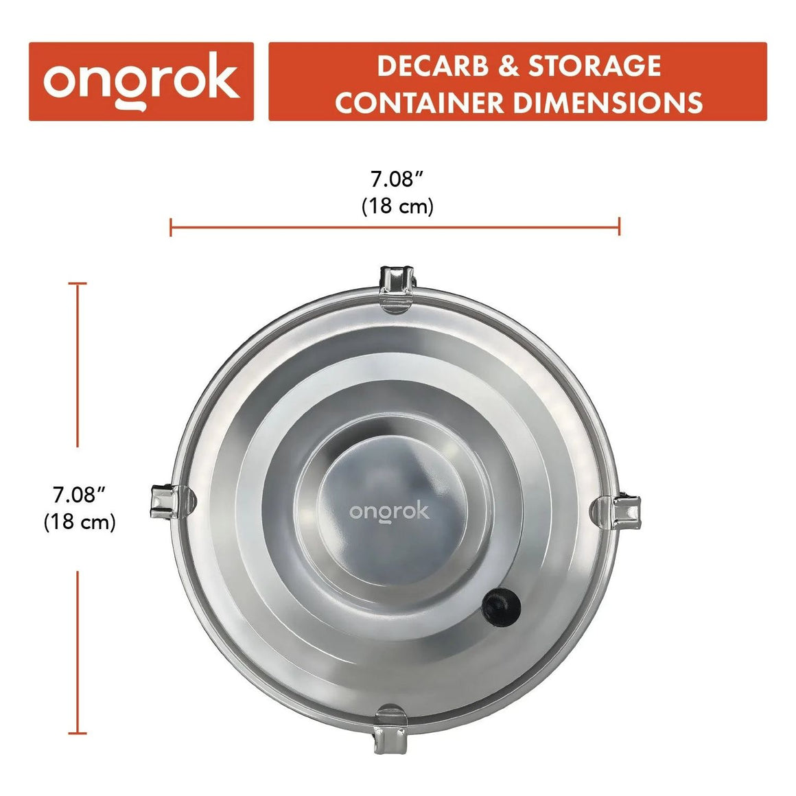 Ongrok stainless steel decarboxylation and storage container dimensions: 7.08 inches (18 cm).